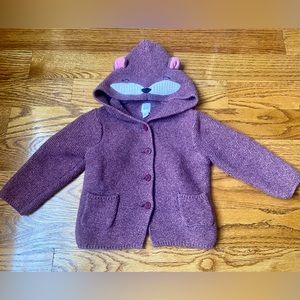 Adorable 18-24 months BABY GAP purple hooded 100% Cotton sweater cardigan EUC
